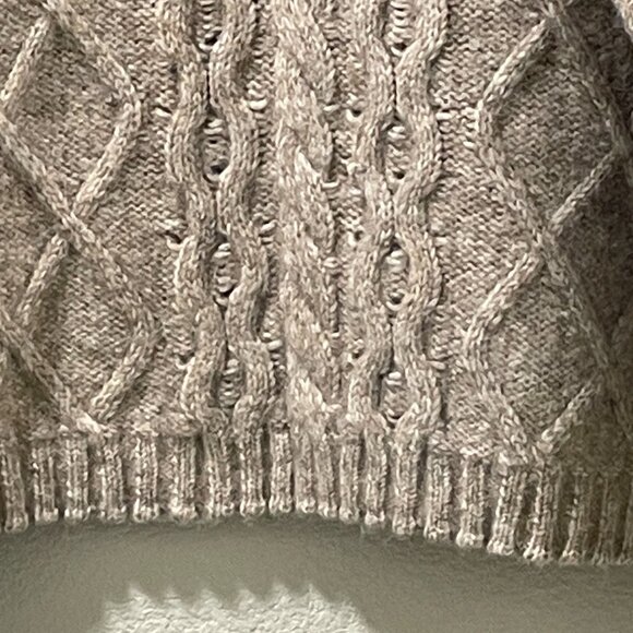 GREIGE NWT Cable Knit Whip Stitch Tweed Long Sleeve Pullover Sweater Tan L - Picture 3 of 8
